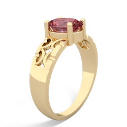 Pink Tourmaline Art Deco Filigree 14K Yellow Gold ring R2322