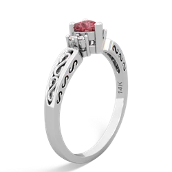 Pink Tourmaline Filligree Scroll Heart 14K White Gold ring R2429