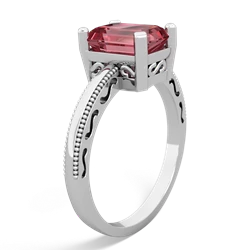 Pink Tourmaline Milgrain Scroll 14K White Gold ring R2338