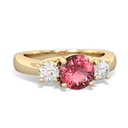 Pink Tourmaline Diamond Three Stone Round Trellis 14K Yellow Gold ring R4018