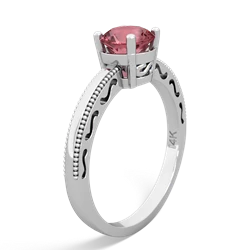 Pink Tourmaline Milgrain Filigree 14K White Gold ring R5090