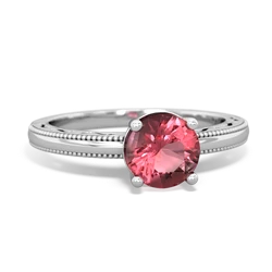 Pink Tourmaline Milgrain Filigree 14K White Gold ring R5090