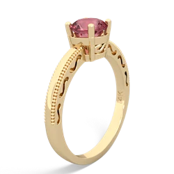 Pink Tourmaline Milgrain Filigree 14K Yellow Gold ring R5090