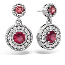 Pink Tourmaline Halo Dangle 14K White Gold earrings E5319