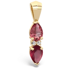 Pink Tourmaline Bowtie Drop 14K Yellow Gold pendant P0865