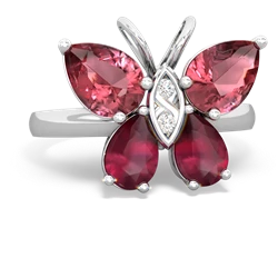 Pink Tourmaline Butterfly 14K White Gold ring R2215