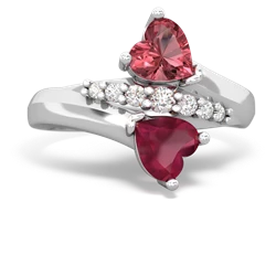 Pink Tourmaline Heart To Heart 14K White Gold ring R2064