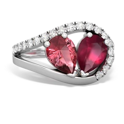 Pink Tourmaline Nestled Heart Keepsake 14K White Gold ring R5650