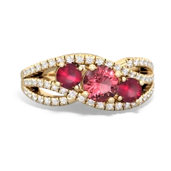 Pink Tourmaline Three Stone Aurora 14K Yellow Gold ring R3080