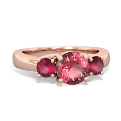 Pink Tourmaline Three Stone Round Trellis 14K Rose Gold ring R4018