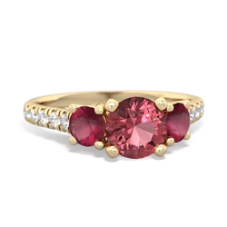 Pink Tourmaline Pave Trellis 14K Yellow Gold ring R5500