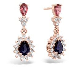 Pink Tourmaline Halo Pear Dangle 14K Rose Gold earrings E1882