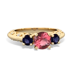 Pink Tourmaline Art Deco Eternal Embrace Engagement 14K Yellow Gold ring C2003