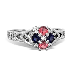 Pink Tourmaline Celtic Knot Cluster Engagement 14K White Gold ring R26443RD