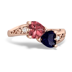 Pink Tourmaline Snuggling Hearts 14K Rose Gold ring R2178