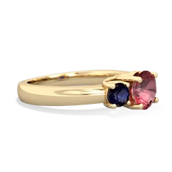 Pink Tourmaline Three Stone Round Trellis 14K Yellow Gold ring R4018