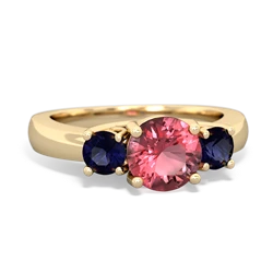 Pink Tourmaline Three Stone Round Trellis 14K Yellow Gold ring R4018