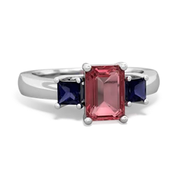 Pink Tourmaline Three Stone Emerald-Cut Trellis 14K White Gold ring R4021