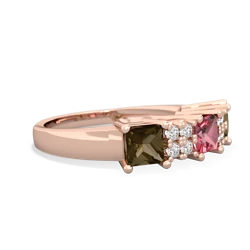 Pink Tourmaline Three Stone Diamond Cluster 14K Rose Gold ring R2592