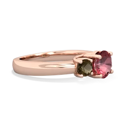 Pink Tourmaline Three Stone Round Trellis 14K Rose Gold ring R4018