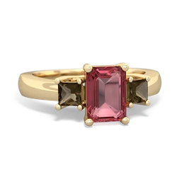 Pink Tourmaline Three Stone Emerald-Cut Trellis 14K Yellow Gold ring R4021