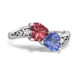 Pink Tourmaline Snuggling Hearts 14K White Gold ring R2178