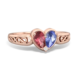 Pink Tourmaline Filligree 'One Heart' 14K Rose Gold ring R5070