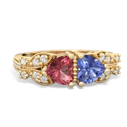 Pink Tourmaline Diamond Butterflies 14K Yellow Gold ring R5601