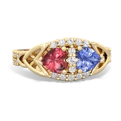 Pink Tourmaline Sparkling Celtic Knot 14K Yellow Gold ring R2645