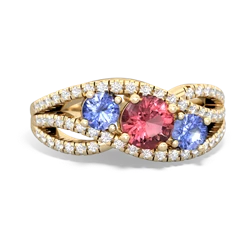 Pink Tourmaline Three Stone Aurora 14K Yellow Gold ring R3080