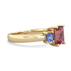 Pink Tourmaline Three Stone Emerald-Cut Trellis 14K Yellow Gold ring R4021