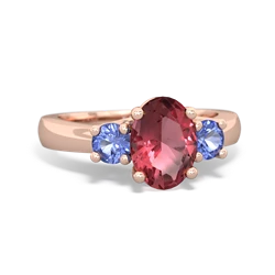 Pink Tourmaline Three Stone Oval Trellis 14K Rose Gold ring R4024