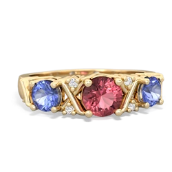 Pink Tourmaline Hugs And Kisses 14K Yellow Gold ring R5016