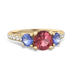 Pink Tourmaline Pave Trellis 14K Yellow Gold ring R5500