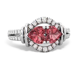 Pink Tourmaline Art-Deco Keepsake 14K White Gold ring R5630