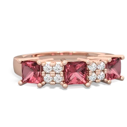 Ruby Three Stone Diamond Cluster 14K Rose Gold ring R2592