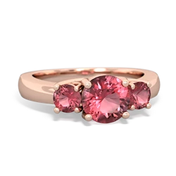 Lab Ruby Three Stone Round Trellis 14K Rose Gold ring R4018