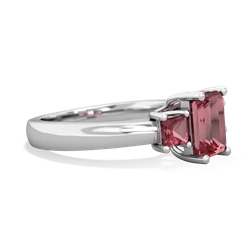 Lab Pink Sapphire Three Stone Emerald-Cut Trellis 14K White Gold ring R4021