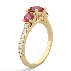 Lab Pink Sapphire Pave Trellis 14K Yellow Gold ring R5500