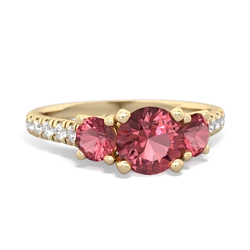 Lab Pink Sapphire Pave Trellis 14K Yellow Gold ring R5500