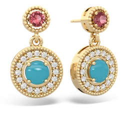 Pink Tourmaline Halo Dangle 14K Yellow Gold earrings E5319