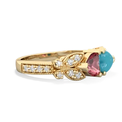 Pink Tourmaline Diamond Butterflies 14K Yellow Gold ring R5601