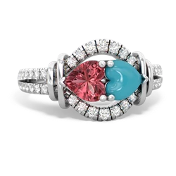 Pink Tourmaline Art-Deco Keepsake 14K White Gold ring R5630