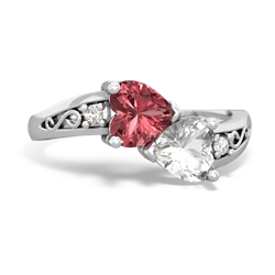 Pink Tourmaline Snuggling Hearts 14K White Gold ring R2178