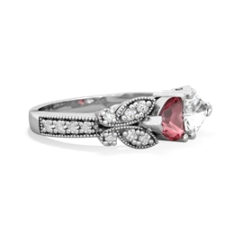 Pink Tourmaline Diamond Butterflies 14K White Gold ring R5601