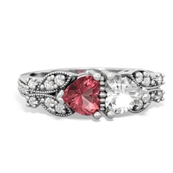 Pink Tourmaline Diamond Butterflies 14K White Gold ring R5601