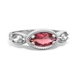 Pink Tourmaline Milgrain Marquise 14K White Gold ring R5700