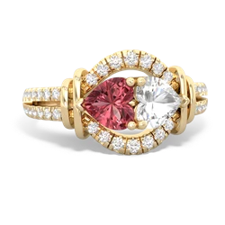 Pink Tourmaline Art-Deco Keepsake 14K Yellow Gold ring R5630