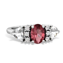 Pink Tourmaline Antique Style Three Stone 14K White Gold ring R2186