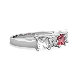 Pink Tourmaline Three Stone Diamond Cluster 14K White Gold ring R2592